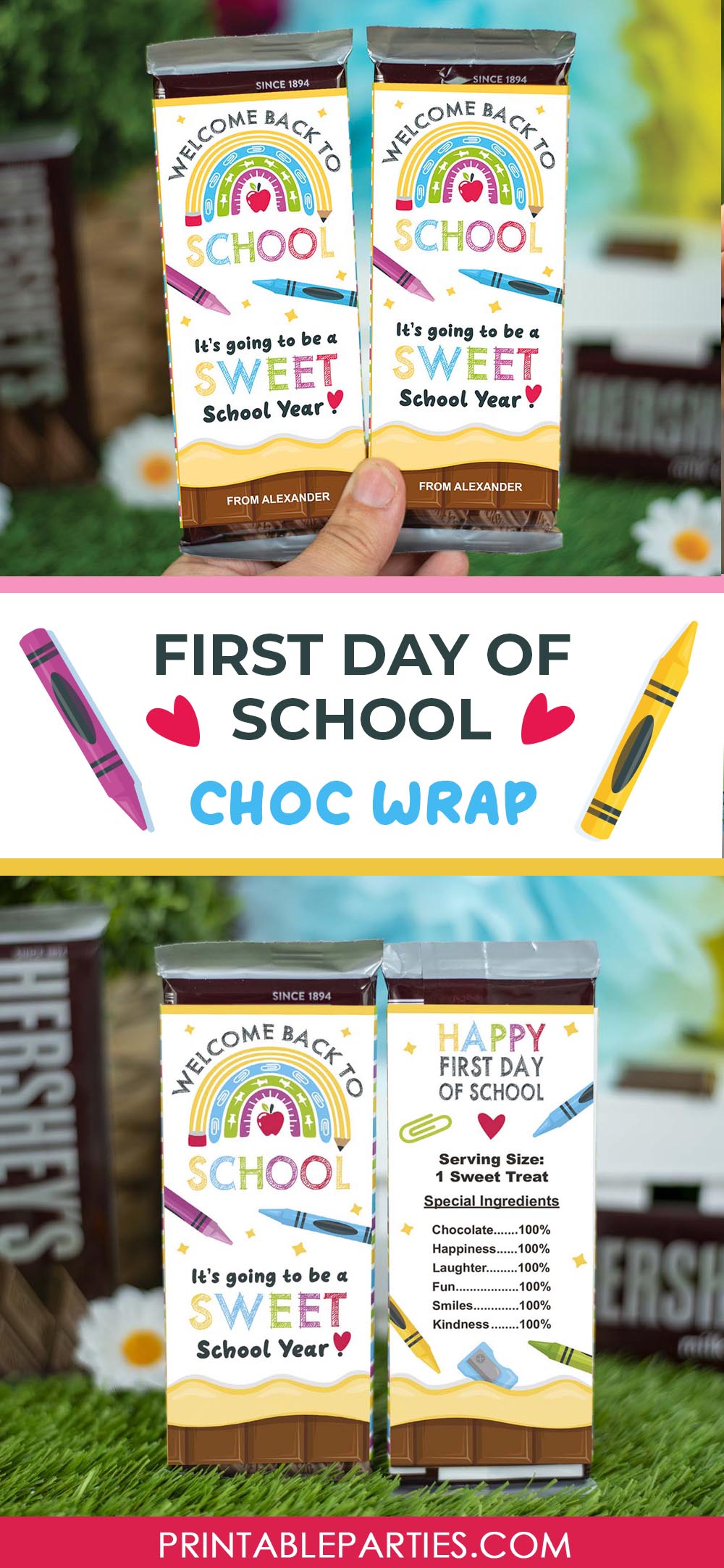 printable chocolate wrapper for back to school gift